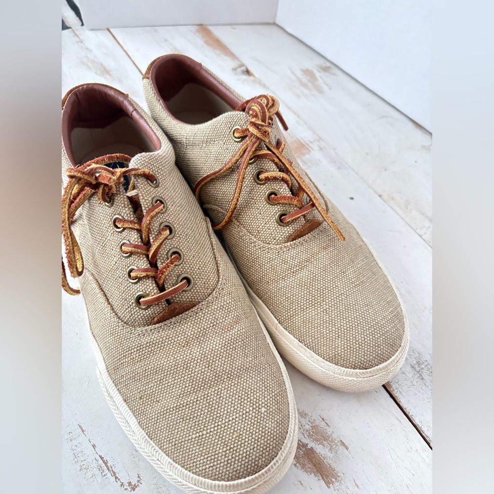 POLO Ralph Lauren Vaughn burlap suede sneakers preppy academia casual boat shoes - Picture 13 of 15
